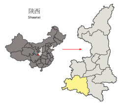 Location of Hanzhong Prefecture within Shaanxi (China)
